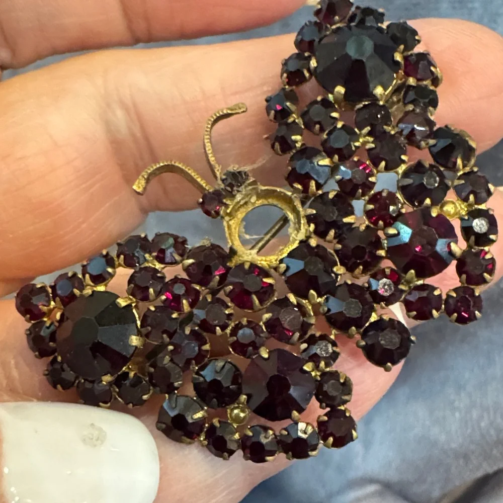 Vintage Elegant‎ Red Ruby Crystal stone Czecho Butterfly Brooch